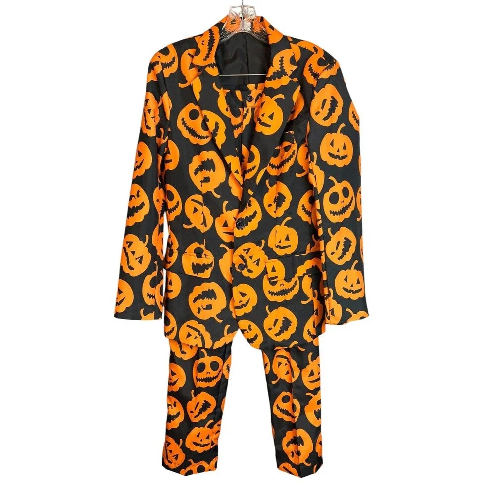 Spirit Halloween Men's Novelty Jack-o-Lantern Print Suit Size S Halloween Party